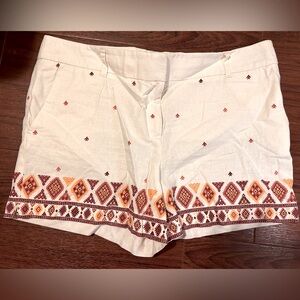 Loft Shorts Size 14 Cream Gold Red Aztec Flat Front Button Up
